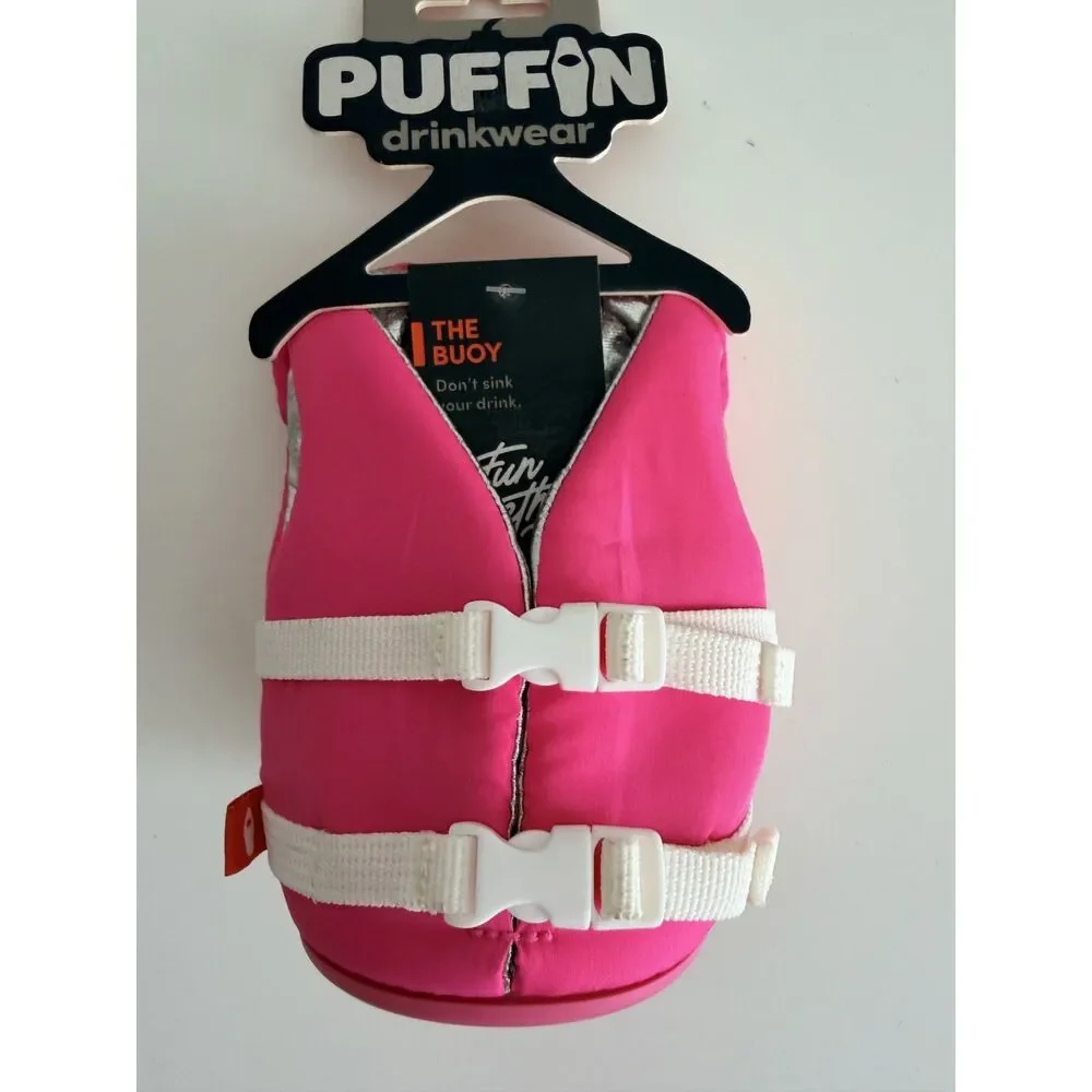 NWT Puffin Drinkwear The Buoy Party Pink 12 oz Floating Can Cooler Life Vest